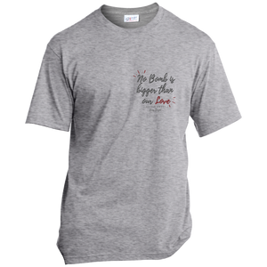 'No Bomb Is Bigger Than Our Love' Left Pocket Design T-Shirt