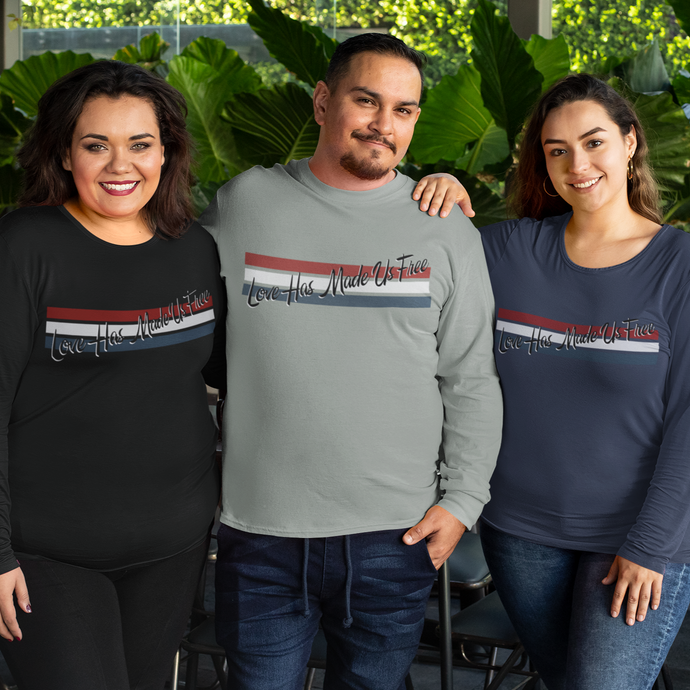 'Love Has Made Us Free' with Stripes Long Sleeve